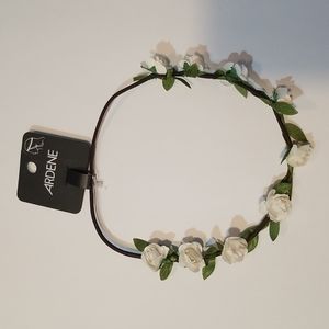 White flower crown headband with green leaves, NWT